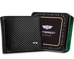 Poziomy, skórzany portfel męski carbon