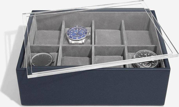 Pudełko na zegarki Stackers Pebble Classic 8 komorowe granatowe z pokrywką