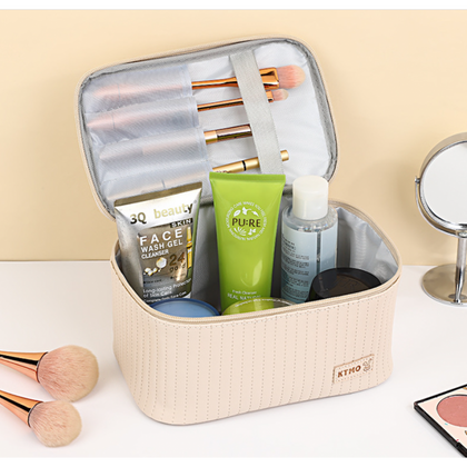 Kosmetyczka rozkładana pikowany kuferek niebieski denim KS71