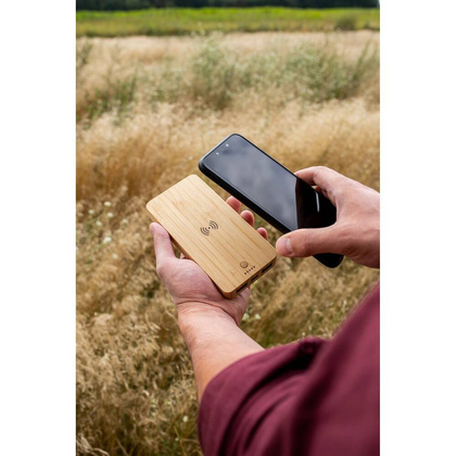 Bambusowy bezprzewodowy power bank 8000 mAh B'RIGHT, ładowarka bezprzewodowa 15W | Benson