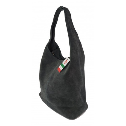 Zamszowy worek , Włoska skórzana torba xl a4  szary shopper bag W356G