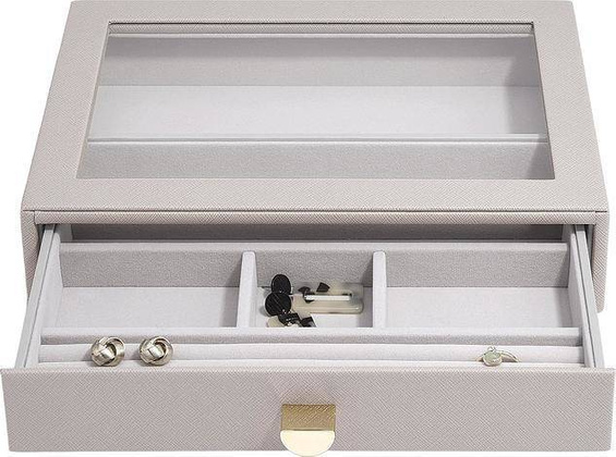 Szkatułka na biżuterię Stackers 6 komorowa classic taupe z szufladą i szklaną pokrywką