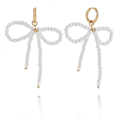 Kolczyki KOKARDY wiszące ze stali szlachetnej pozłacanej, perełki KST3281