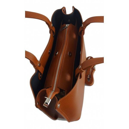 Duża Włoska skórzana torba Shopper bag trzy komory na ramię mieści A4 ,Vera Pelle Camel  VOM65C