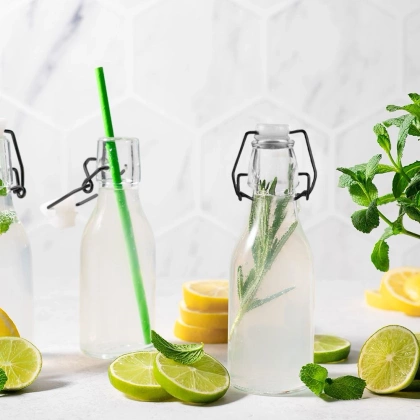 Butelka szklana okrągła z klipsem korkiem na oliwę alkohol syrop 0,29 l