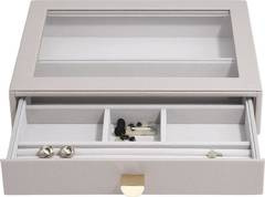 Szkatułka na biżuterię Stackers 6 komorowa classic taupe z szufladą i szklaną pokrywką