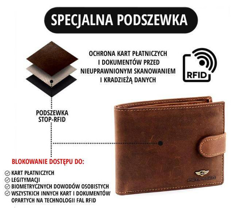 Pionowy portfel męski ze skóry naturalnej RFID