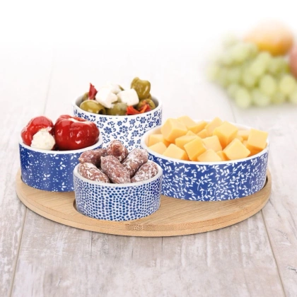 Miseczki zestaw do przekąsek przystawek tapas na bambusowej tacy 5 elementów