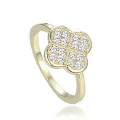 MINET Pozłacany pierścien srebrny koniczyna z białą masą perłową wielkość 18