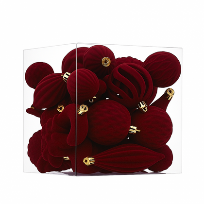 Komplet bombek na choinkę w opakowaniu, bombki welurowe 28szt. bordowe BSN76