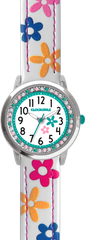 CLOCKODILE Biały zegarek dla dziewczynek z kamieniami i kwiatami