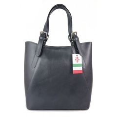 Włoska torebka skórzana na ramię ,Vera Pelle A4,shopper Szara, Grafit V77G