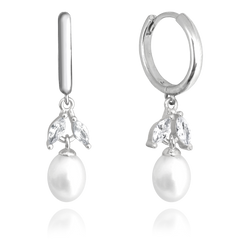 MINET Srebrne kolczyki z perłą i białą cyrkonią sześcienną