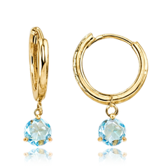 MINET Złote kolczyki kółka z niebieskim kamieniem Au 585/1000 1,95g