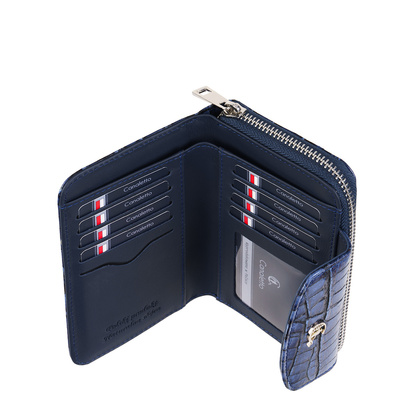 Damski portfel skórzany Canaletto – granatowy croco z RFID | Elegancja i bezpieczeństwo PD1445s285 RFID