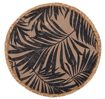 Podkładka okrągła w czarne liście z juty