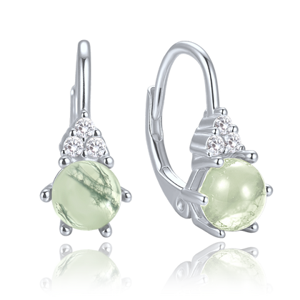 MINET Eleganckie srebrne kolczyki z jasnym agatem mszystym i cyrkoniami