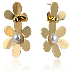 Kolczyki ze stali szlachetnej platerowane 14k złotem KWIATY perełki KST3381