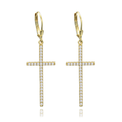 MINET Kolczyki srebrne pozłacane krzyżyki z białymi cyrkoniami