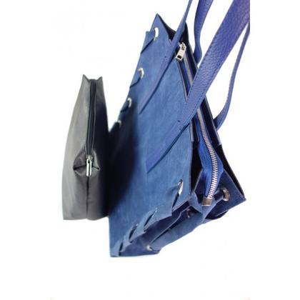 Zamszowa torba Shopper bag ,duży worek, kółka,  Vera Pelle pojemny Niebieski   WK745BS
