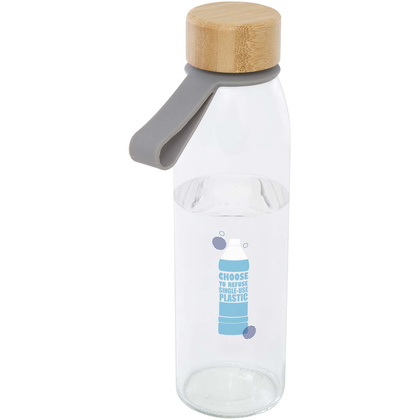 Szklana butelka na wodę Porto o pojemności 500 ml, z silikonowym uchwytem i z bambusową zakrętką