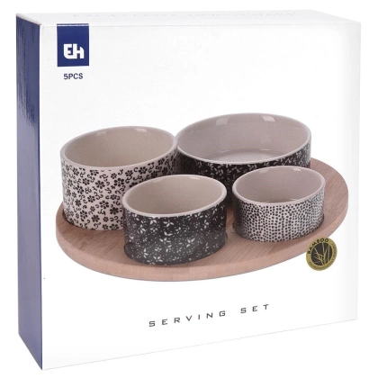 Miseczki zestaw do przekąsek przystawek tapas na bambusowej tacy 5 elementów