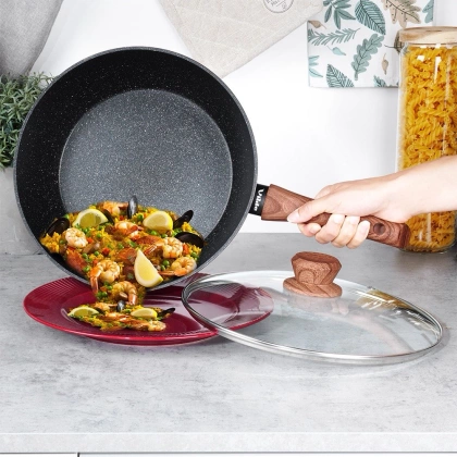 Patelnia granitowa ze szklaną pokrywką BLACK&WOOD 28 cm, 3,5 l