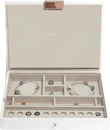 Pudełko na charmsy Stackers classic białe różowe złoto z pokrywką