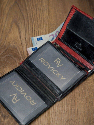 Portfel męski skórzany RFID Rovicky Czarno czerwony