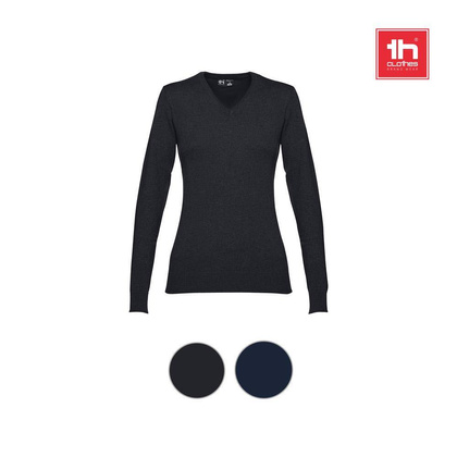 THC MILAN WOMEN. Damski sweter z dekoltem V-neck z bawełny i poliamidu