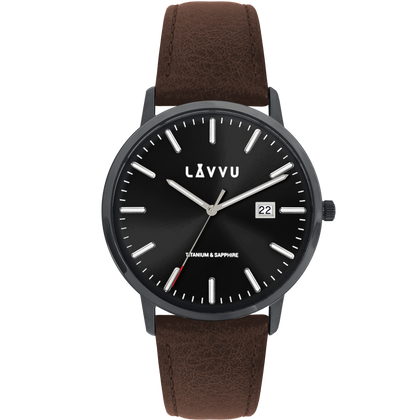 LAVVU Czarny zegarek męski z szafirowym szkłem Copenhagen Titanium Black