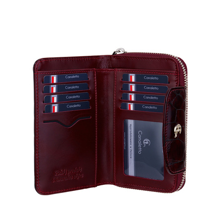Damski portfel skórzany Canaletto – bordowy lakierowany z RFID | Elegancja i bezpieczeństwo PD1445s78 RFID