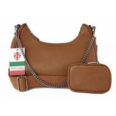 Włoska listonoszka, przewieszka ,Vera Pelle srebrne okucia ,szeroki pasek, Camel VP742C