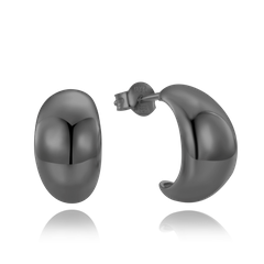 MINET Nowoczesne czarne srebrne kolczyki zakrzywione krople