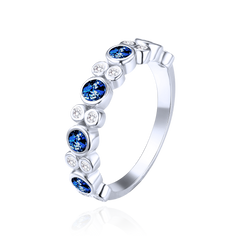 MINET Pierścien srebrny z białymi i granatowymi cyrkoniami wielkość 16