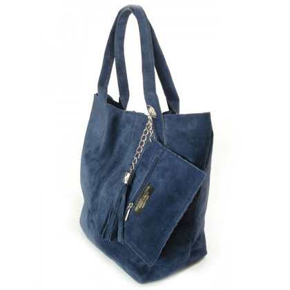 ZAMSZ NATURALNY WŁOSKA TORBA XL A4  SHOPPER BAG  SKÓRZANA GRANATOWA  W567BS