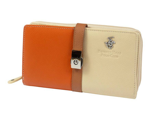 BH-351 ILLINOIS Portfel damski skórzany Pomarańczowo Beżowy