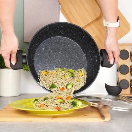 Patelnia granitowa głęboka ze szklaną pokrywką BLACK LINE 28 cm, 3,5 l