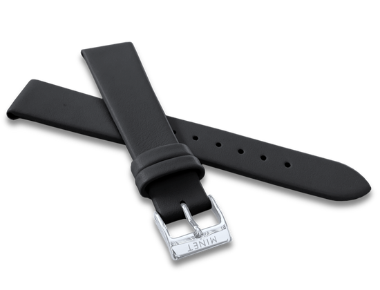 MINET Czarny skórzany pasek ze srebrną klamrą - 14