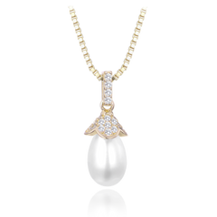 MINET Pozłacany srebrny naszyjnik z naturalnymi perłami i cyrkoniami