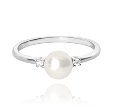 MINET Pierścien srebrny z perłą i białymi cyrkoniami wielkość 10