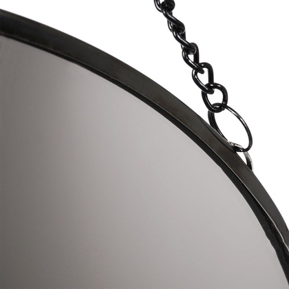 Lustro lusterko na łańcuszku w czarnej metalowej ramie okrągłe ścienne loft czarne 20 cm
