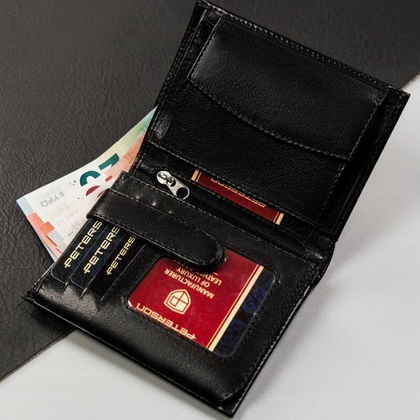 Skórzany męski portfel Peterson PTN 303-PR 2-1-1 czarny