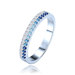 MINET Luksusowy pierścien srebrny z białymi i niebieskimi cyrkoniami wielkość 13