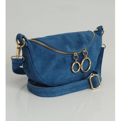 Blue Jeans zamszowa listonoszka - nerka Włoska Vera Pelle złote okucia kółka  LN633BJ