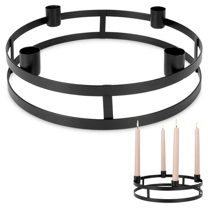 Świecznik na 4 długie świeczki okrągły metalowy czarny 25,5 cm