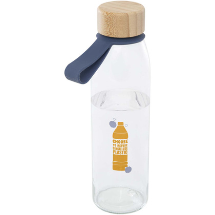 Szklana butelka na wodę Porto o pojemności 500 ml, z silikonowym uchwytem i z bambusową zakrętką