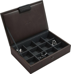 Pudełko na spinki z pokrywką mini 12 komorowe Stackers brązowe