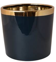 Doniczka ceramiczna czarna ze złotym rantem