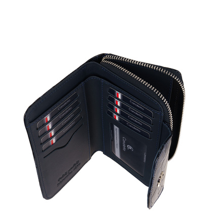Damski portfel skórzany Canaletto – granatowy lakierowany z RFID | Elegancja i bezpieczeństwo PD1445s287 RFID
